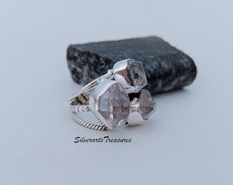 Handmade Herkimer Diamond Ring: 925 Sterling Silver Boho Ring