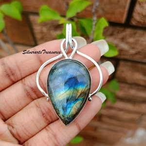 Labradorit Anhänger, 925 Sterling Silber, Stilvoller Anhänger, Blau Anhänger, Entzückender Anhänger, Silber Schmuck, Handgemachter Schmuck, Schmuck