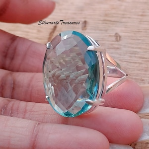Handmade Oval Aquamarine Ring: 925 Sterling Silver Meditation Jewelry