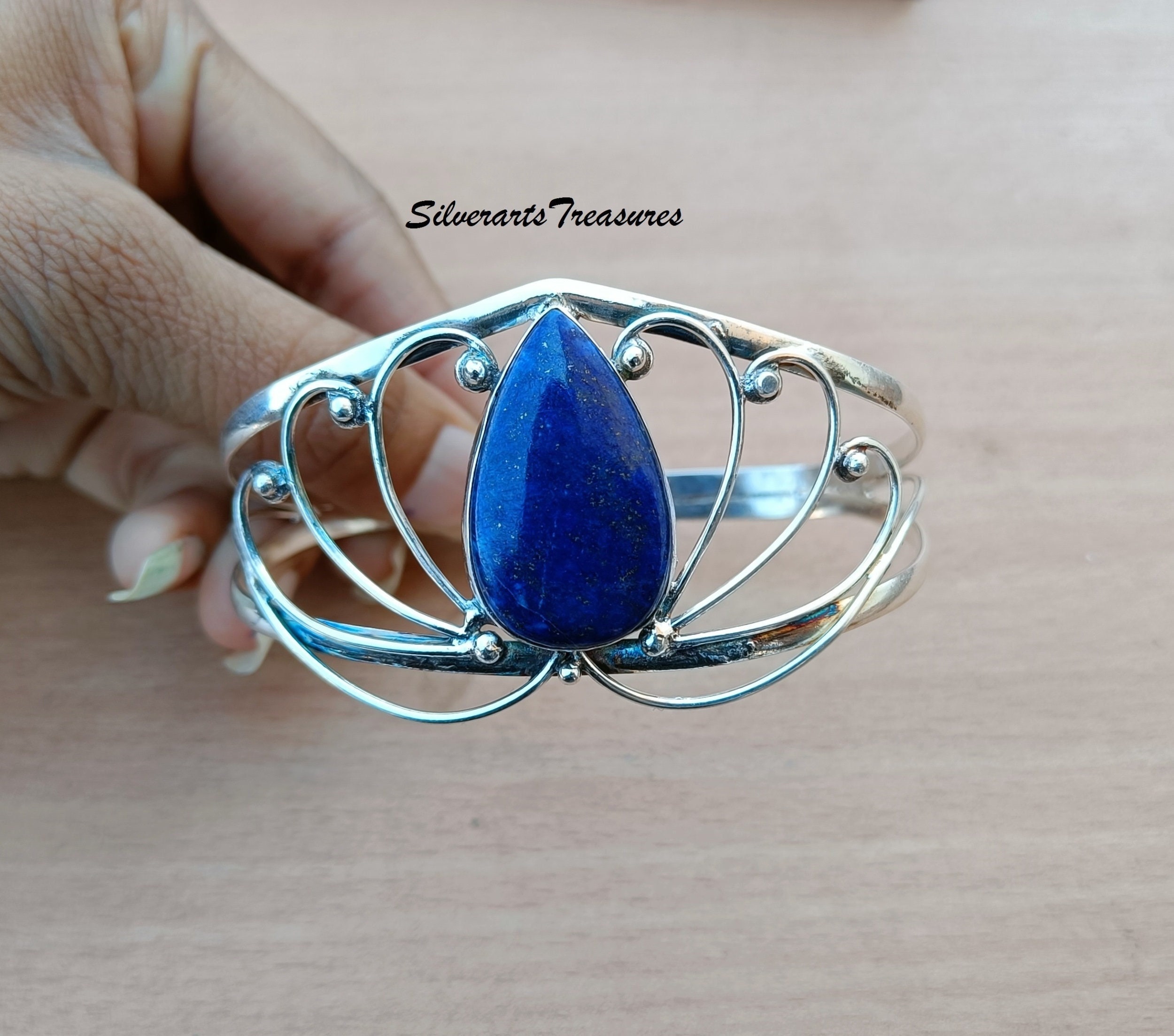 Lapislazuli Armreif, 925 Sterling Silber, Neujahr Geschenk, handgemachter Armreif, schöner Armreif, Edelstein Armreif, Frauen Armreif, Geschenk für sie.