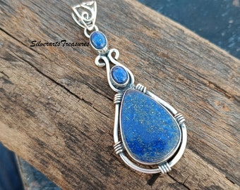 Handmade Lapis Lazuli Pendant: Vintage Sterling Silver Jewelry