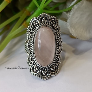 Handgemachter Rosenquarz Ring: Kunstvoller Sterling Silber Boho Schmuck