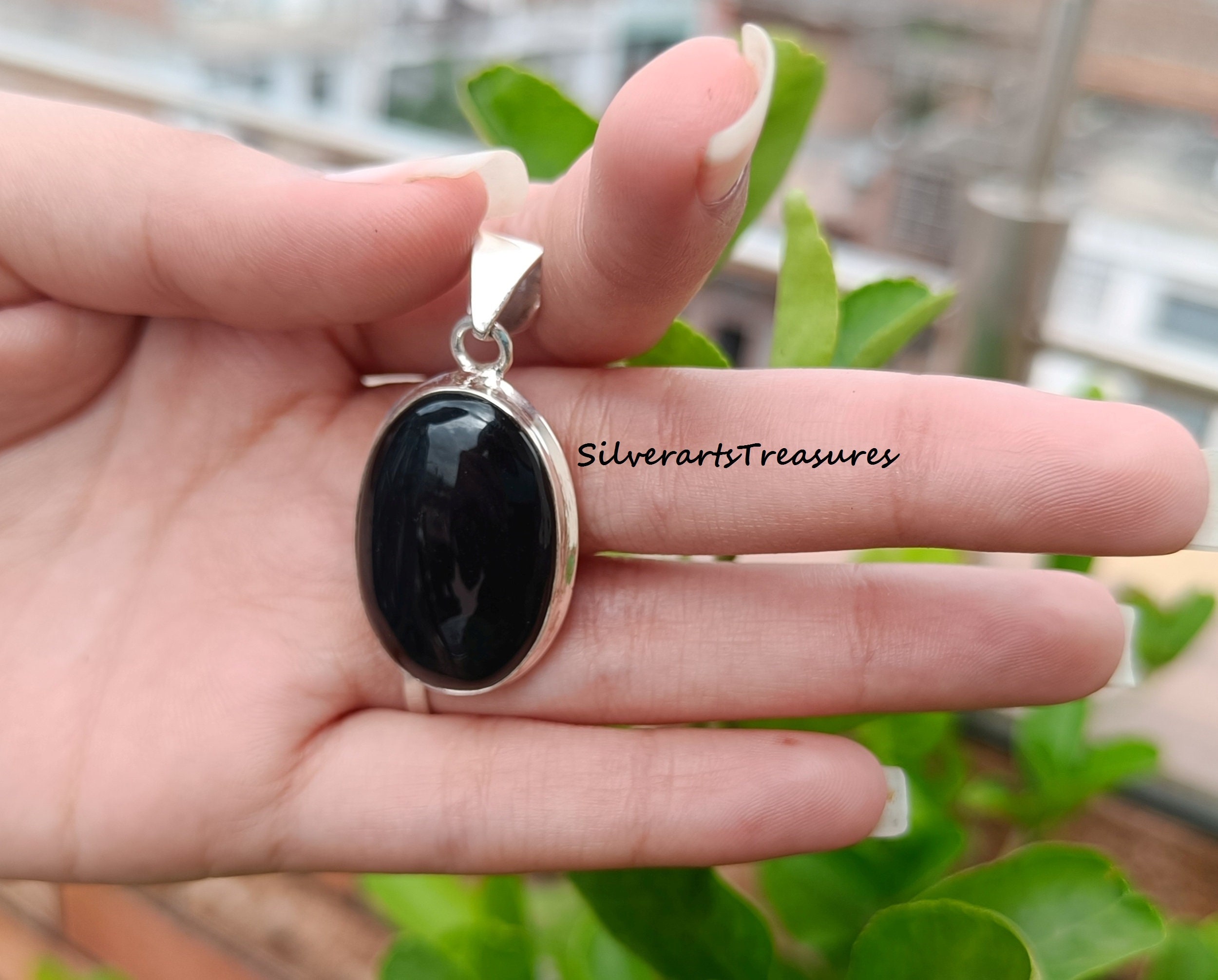 Black Onyx Pendant 925 Silver Pendant Gemstone Pendant Etsy