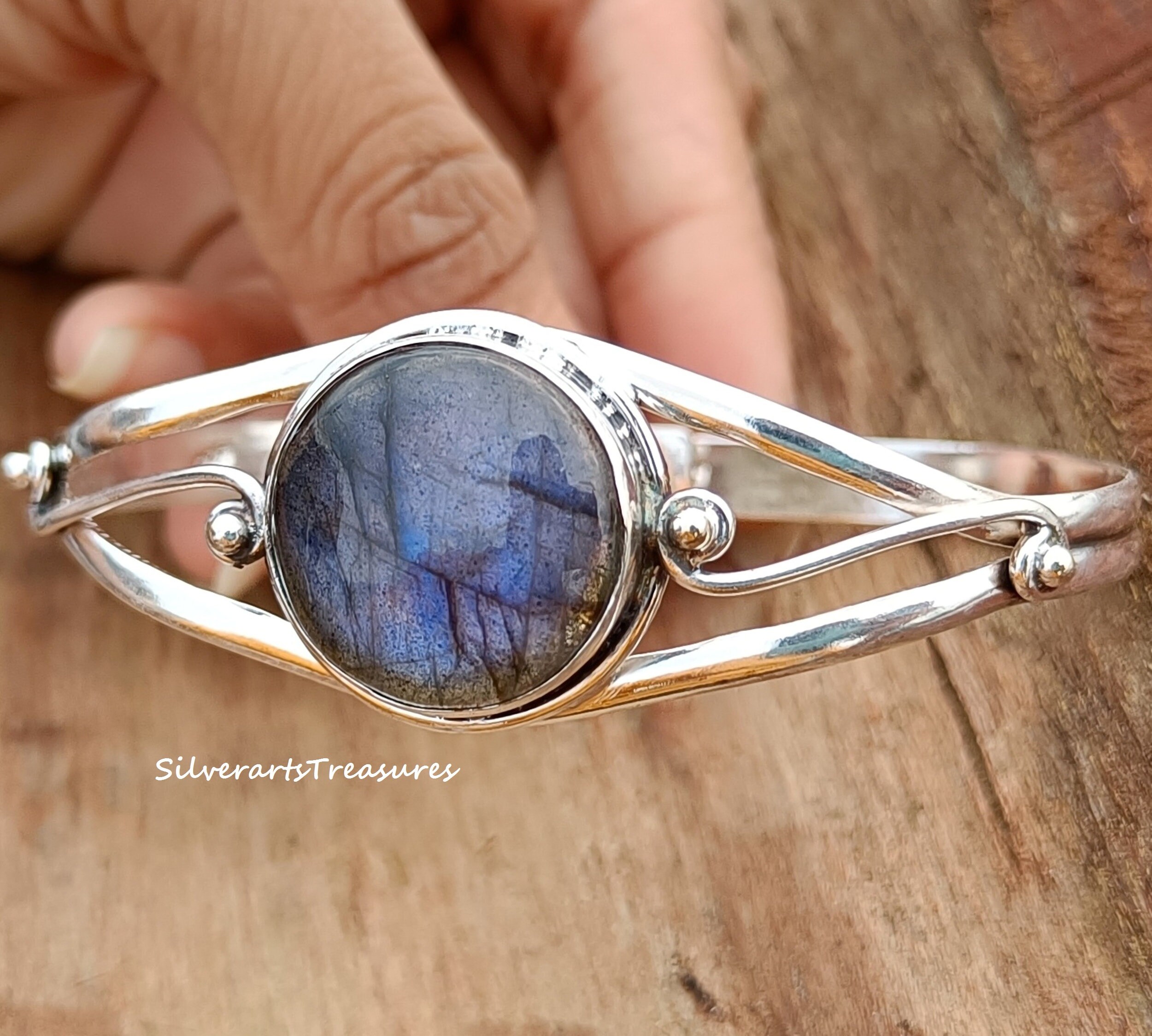 Labradorite Sterling Silver Bangle: Handmade Gemstone Jewelry