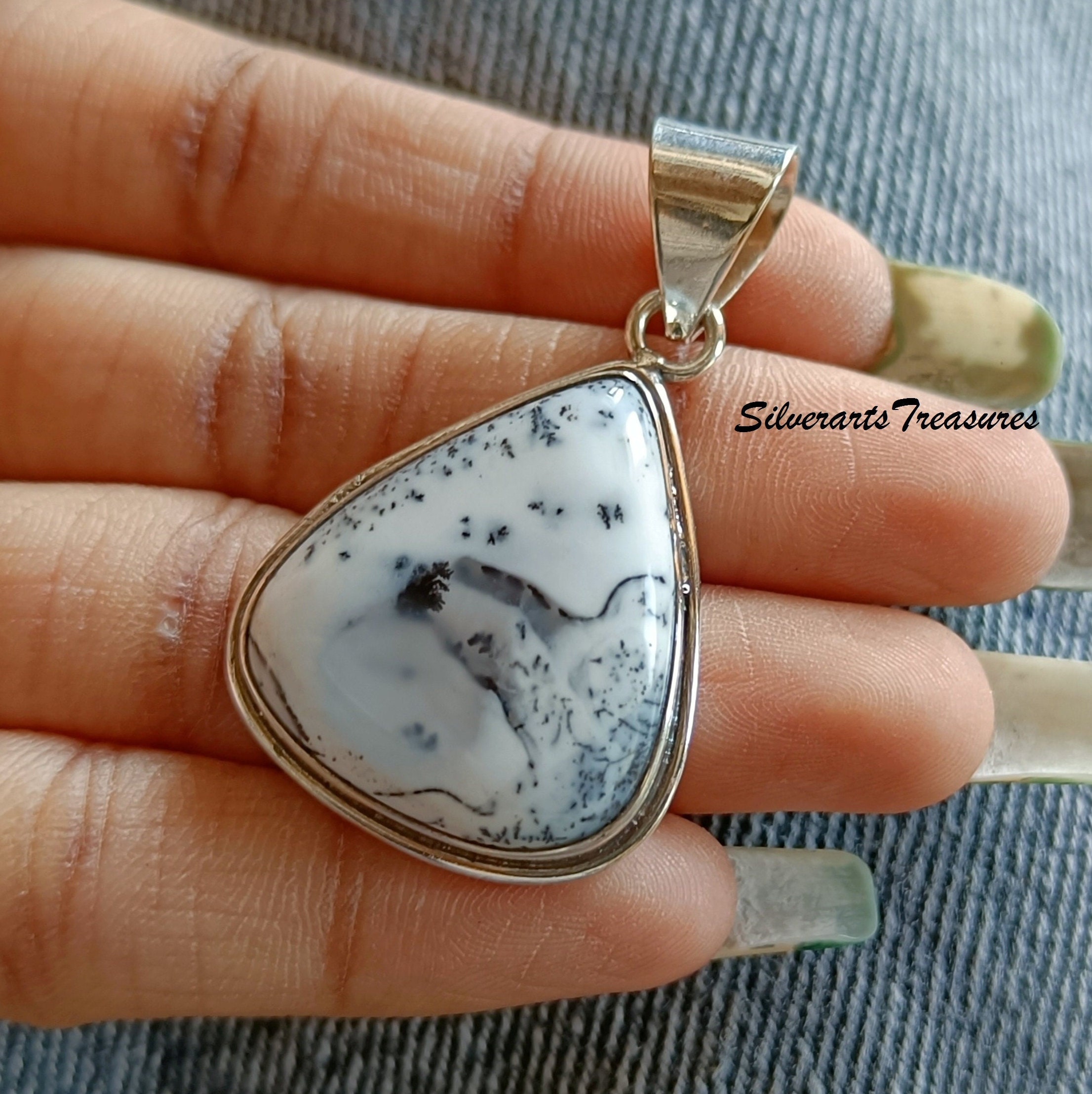 インディアンジュエリー　925スターリングシルバー　オパールペンダントトップ デンドリティックオパール 925 スターリングシルバーペンダント - Etsy