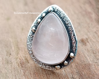 ハンドメイドローズクォーツリング：925スターリングシルバー