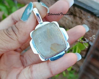 Handmade Golden Rutile 925 Sterling Silver Pendant