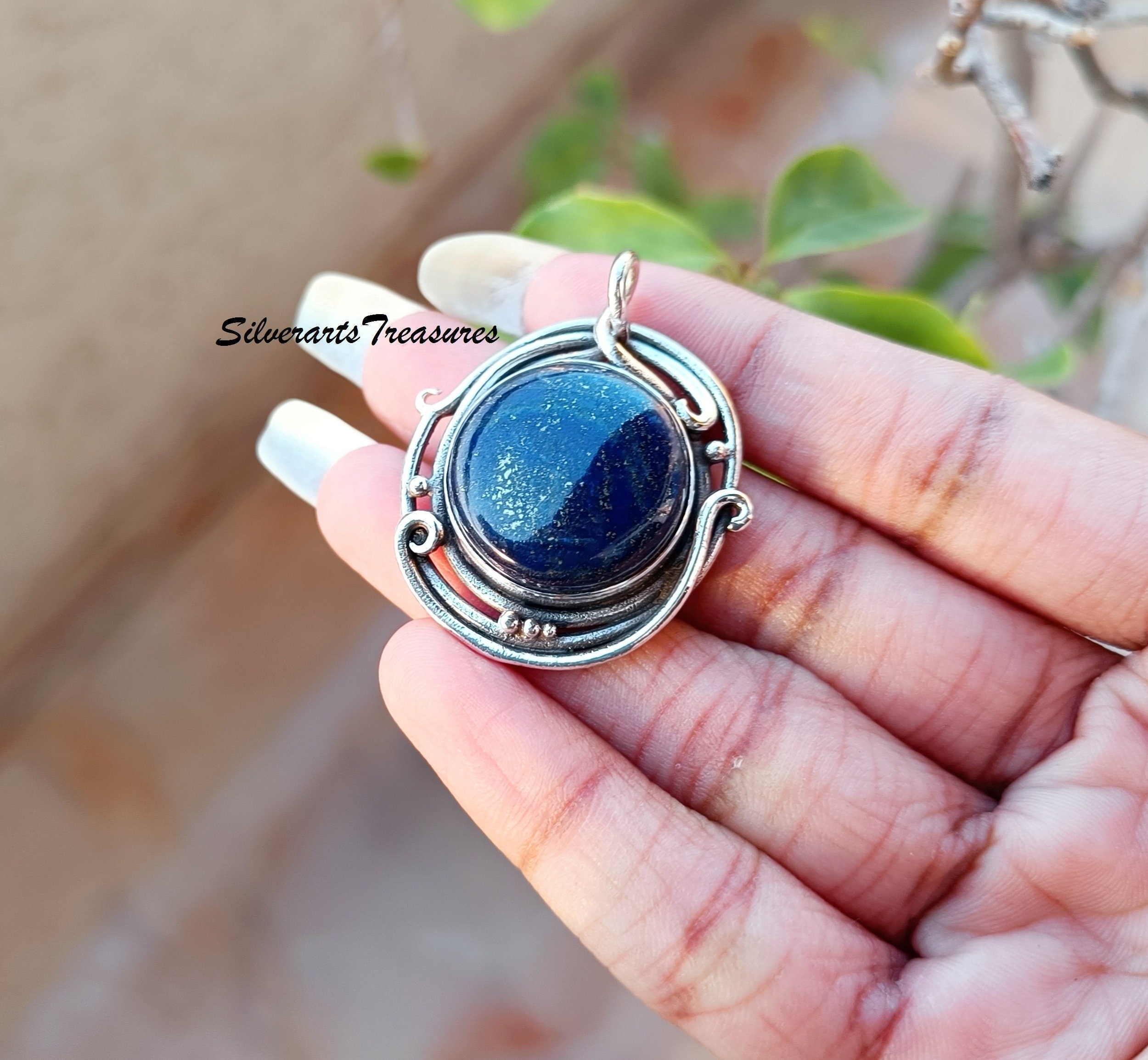 ハンドメイドラピスラズリ925スターリングシルバーペンダント