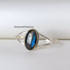 Handmade 925 Sterling Silver Labradorite Bangle: Boho Gemstone Jewelry