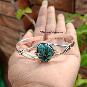 Handmade Rough Blue Turquoise Bangle: 925 Sterling Silver Gemstone