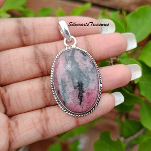 Rhodonite Pendant, 925 Sterling Silver, Handmade Pendant, Boho Pendant, Gift For Love, Gemstone Pendant, Unique Pendant, Handmade Jewelry...