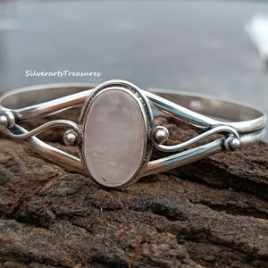 Handmade Rose Quartz 925 Sterling Silver Bangle