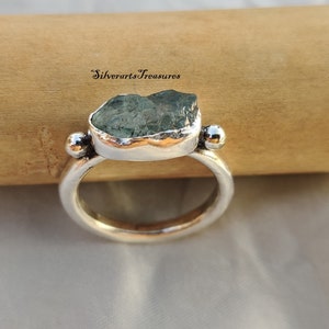 Handgemaakte aquamarijnring: 925 sterlingzilveren edelsteenband