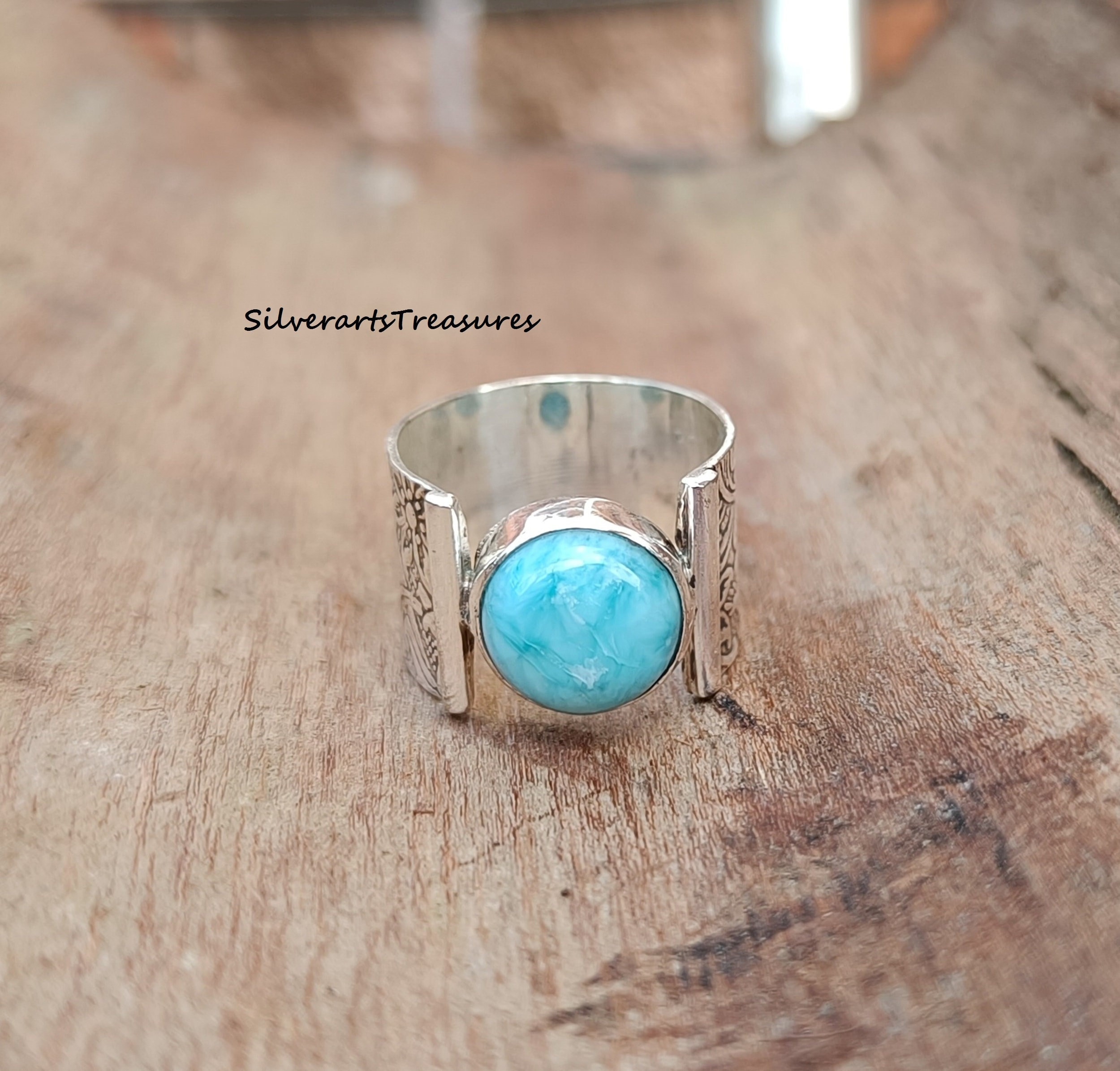 ハンドメイドラリマーリング：925スターリングシルバーの