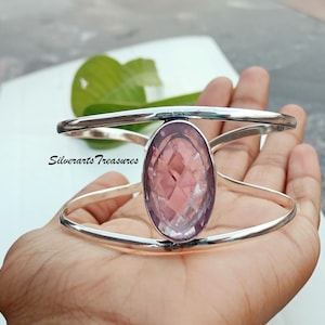 Rose Quartz Bangle, 925 Sterling Silver, Gifts for Girlfriend, Anniversary Gifts, Last Minute Birthday Gifts, Personalized Gifts, Jewellery.