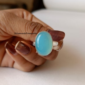 Handmade Aqua Chalcedony Ring: 925 Sterling Silver Boho Gemstone