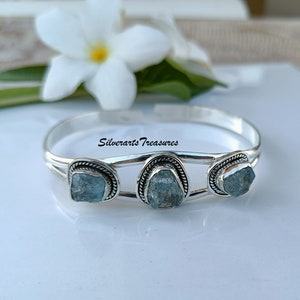 Raw Aquamarine Bangle, Handmade Bangle, Women Bangle, 925 Sterling Silver Bangle, Gemstone Bangle, Statement Bangle, Aquamarine Bangle.