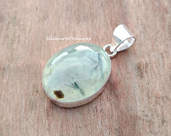 Prehnite Gemstone Pendant: 925 Sterling Silver, Boho Style
