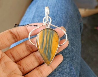 Tiger Eye Pendant, Gemstone Pendant, 925 Sterling Silver, Silver Pendant, Handmade Pendant, Vintage Pendant, Stylish Pendant, Gift For Her.