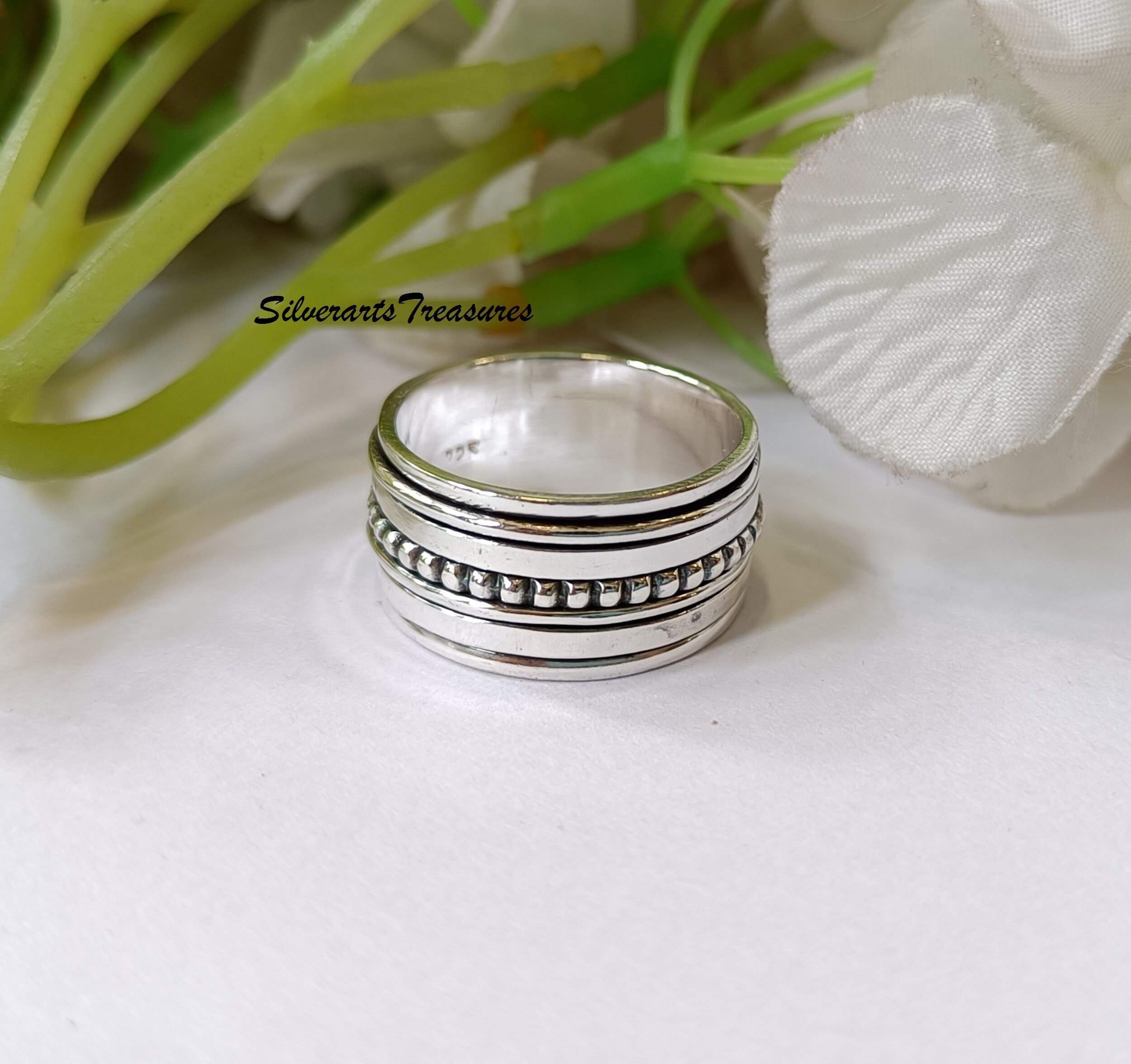 Anillo Giratorio De Plata De Ley 925 Con Perlas I Antiestrés