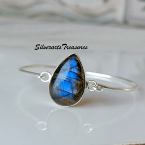Blue Fire Labradorite Bangle, 925 Sterling Silver Bangle, Handmade Bangle, Gemstone Bangle, Silver Bangle, Stylish Bangle, Gift For Her.