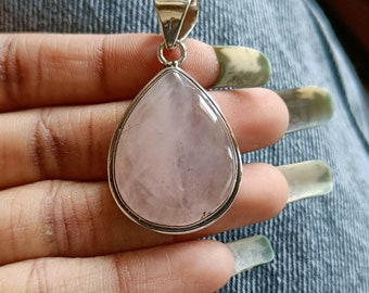 Rose Quartz 925 Sterling Silver Pendant: Teardrop Gemstone