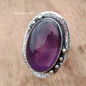 Amethyst Ring: Sterling Silver Boho Gemstone Ring