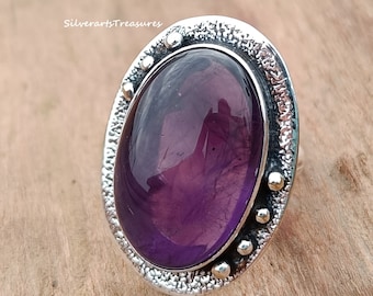 Amethyst Ring: Sterling Silver Boho Gemstone Ring