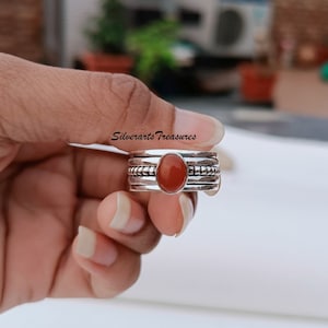 Handmade Carnelian Spinner Ring: 925 Sterling Silver, Anxiety Relief