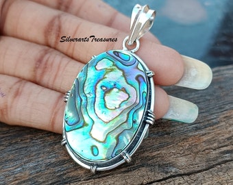 Abalone Shell Pendant, 925 Sterling Silver, Gorgeous Pendant, Handmade Pendant, Abalone Pendant, Boho Pendant, Gift for Her,Gemstone Pendant