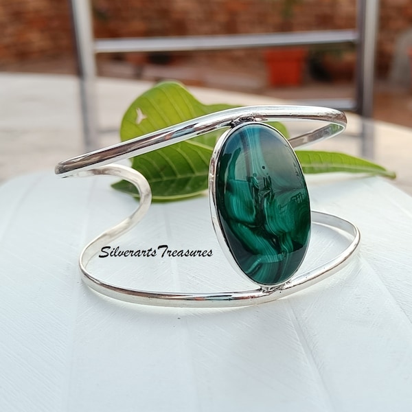 Malachite Bangle, 925 Sterling Silver, Beautiful Bangle, Unique Bangle, Green bracelet. Genuine Bangle, Bangle Jewellery, Last Minute Gifts