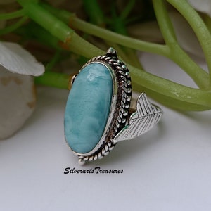 Larimar Ring, Handmade Ring, Gemstone Ring, Band Ring, Boho Ring, 925 Sterling Silver Ring, Natural Larimar, Women Ring, Larimar Jewelry