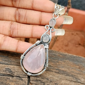 Handmade Rose Quartz Pendant: 925 Sterling Silver Gemstone