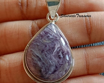 Handmade Charoite Pendant: 925 Sterling Silver, Stylish Jewelry
