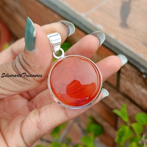 Carnelian Pendant, 925 Silver Sterling, Round Shape Pendant, Handmade Pendant, Carnelian Jewelry, Gemstone Pendant, Women Gift Pendant.