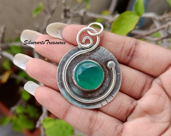 Green Onyx Pendant, 925 Sterling Silver, Onyx Pendant, Onyx Jewelry, Pendant For Women, Handmade Pendant, Boho Gift, Unique Pendants Jewelry