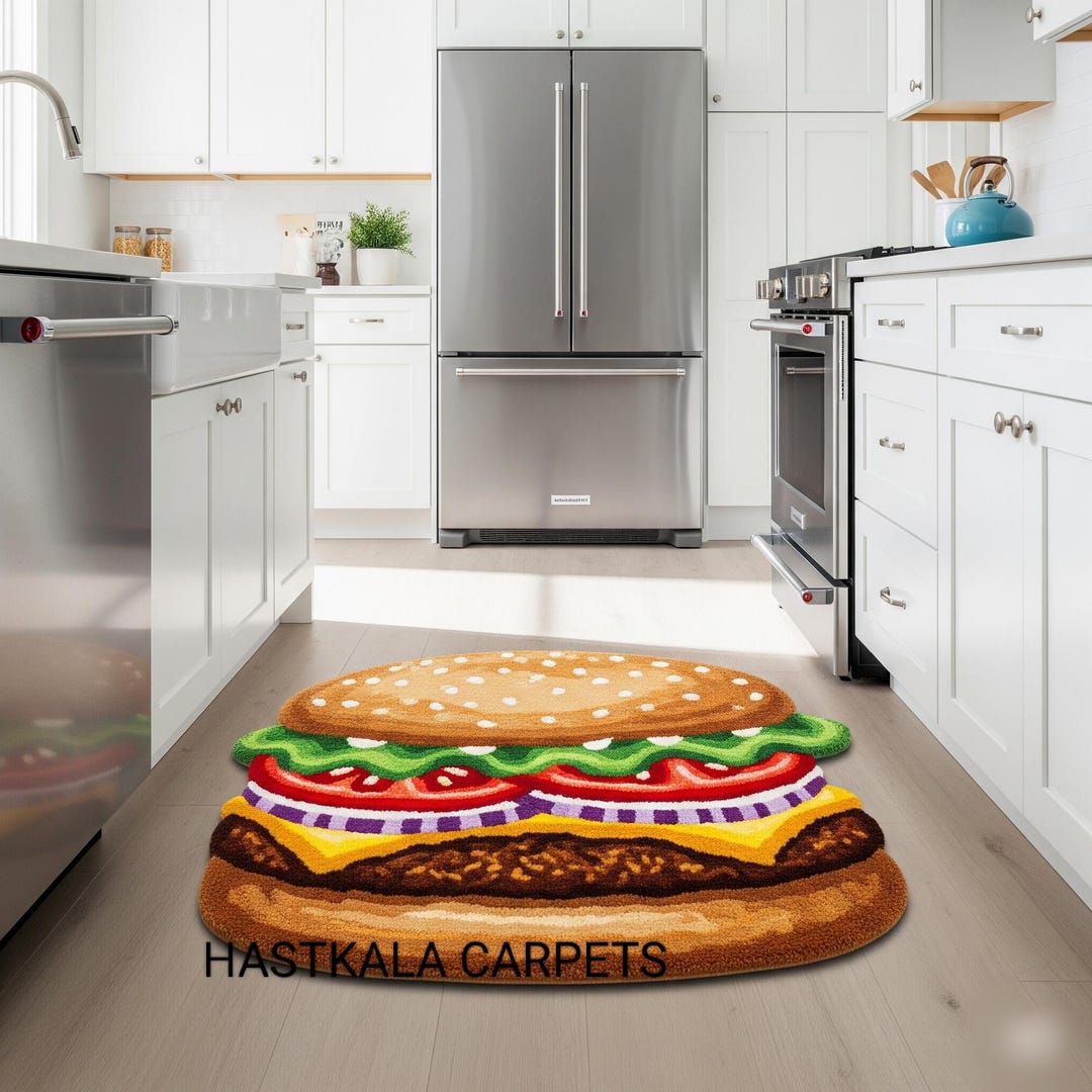 Food On Rug Slice of Burger Tufted Rug, Kitchen Burger Area Rug,kitchen Decor ...