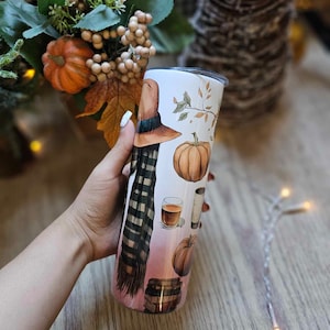 20oz Ombre Fall Skinny Tumbler With Straw, Custom Fall Tumbler Gift for Women, Pumpkin Travel Mug, Autumn Travel Cup For Thanksgiving