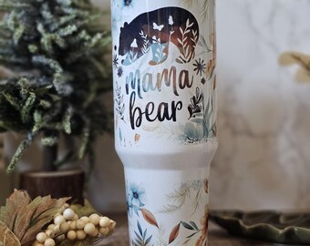40 oz Tumbler with Handle and Straw Fall Floral print, Dupe style Quencher Tumbler, Insulated Cup, Maintains Cold Heat an Ice for Hours
