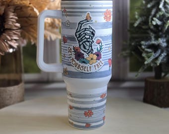 40 oz Tumbler with Handle and Straw Cute Floral print, Dupe style Quencher Tumbler, Insulated Cup, Maintains Cold Heat an Ice for Hours