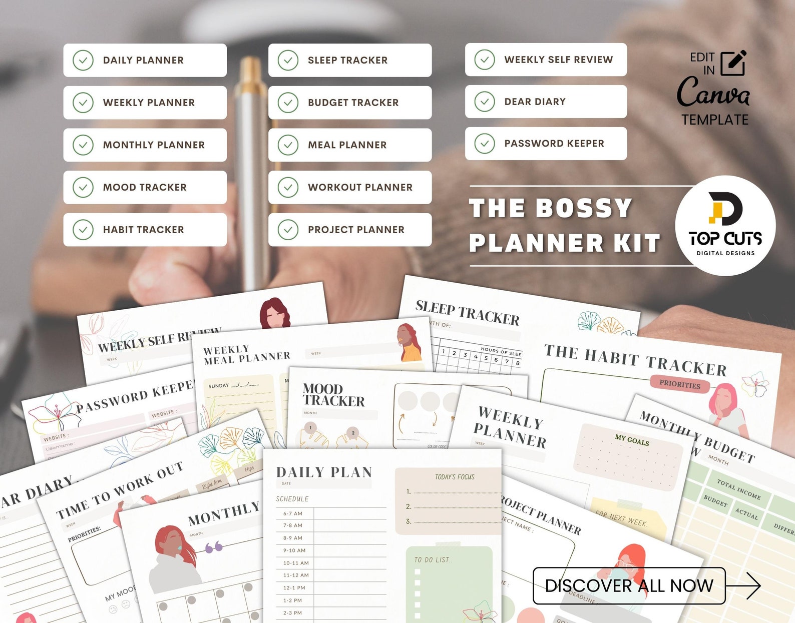 Girl Boss Planner Printable and Editable Bullet Journal Kit - Etsy