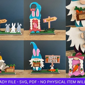DIGITAL FILE, Easter Bunny Gnomes Tiered Tray SVG Bundle, Set of 4 Easter Shelf Sitter Gnomes svg, Carrots, Laser Cut File, Holiday Decor