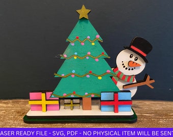 DIGITAL FILE, Christmas Snowman, Christmas Tree and Christmas Presents With Stand SVG, Shelf sitter Ornament, laser Cut File