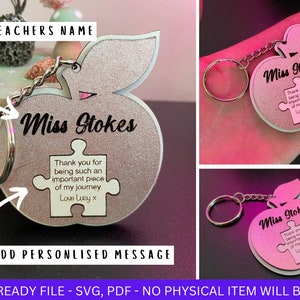 DIGITAL FILE, Thank You Teacher Appreciation Gift Keychain Keyring - Laser SVG Teacher File - Personalised Teacher Name & Message