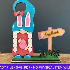 DIGITAL FILE, Easter Gnome Egg Hunt SVG File, Easter Shelf Sitter Gnome svg, Easter Gnome Laser Cut File, Decor
