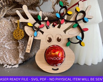 DIGITAL FILE, Reindeer Chocolate Holder Ornament SVG File, Christmas Chocolate Holder svg,  laser Cut File, Christmas tree, Santa