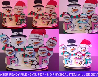 DIGITAL FILE, Personalised Christmas Snowman Ornament Bundle, SVG Laser File, 6 Designs, Custom Names, Christmas Decor, Laser Cut, Children