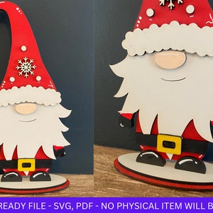 DIGITAL FILE, Large Mr Christmas Gnome Gonk With Stand, Can Personalise Holding Sign, Boy Christmas Gnome Ornament SVG, laser Cut File
