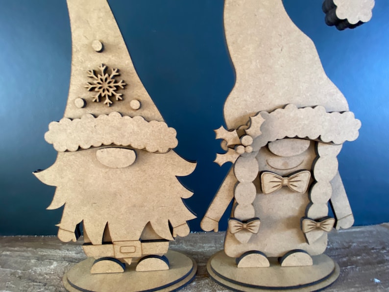 DIGITAL FILE, Large Mr & Mrs Christmas Gnomes Gonks With Stands, Can Personalise, Girl Boy Christmas Gnome Ornament SVG, laser Cut File image 2