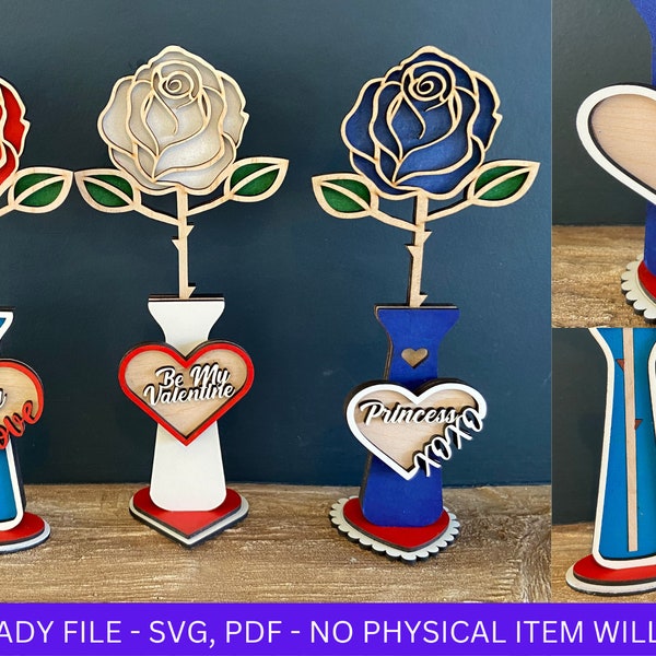 DIGITAL FILE, Valentines Day Roses in Vase SVG File, Valentines Day Rose svg, Laser Vase, Valentines Rose Laser Cut File Personalised
